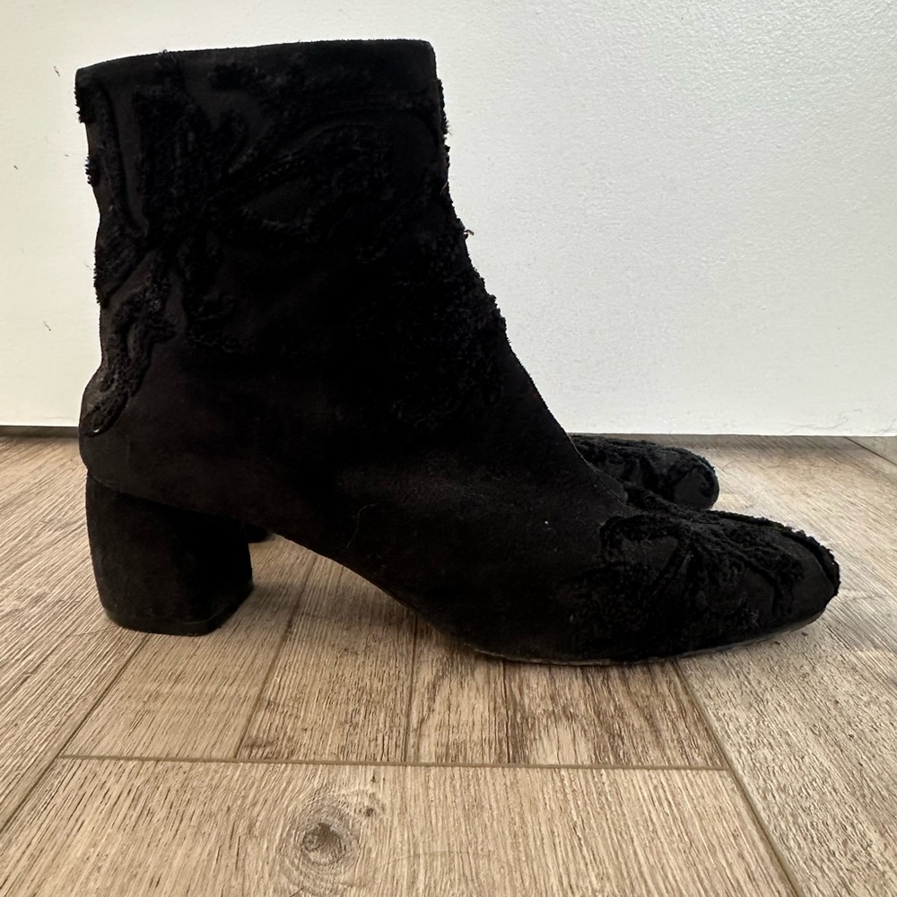 AGL Black Suede Embroidered Ankle Boots